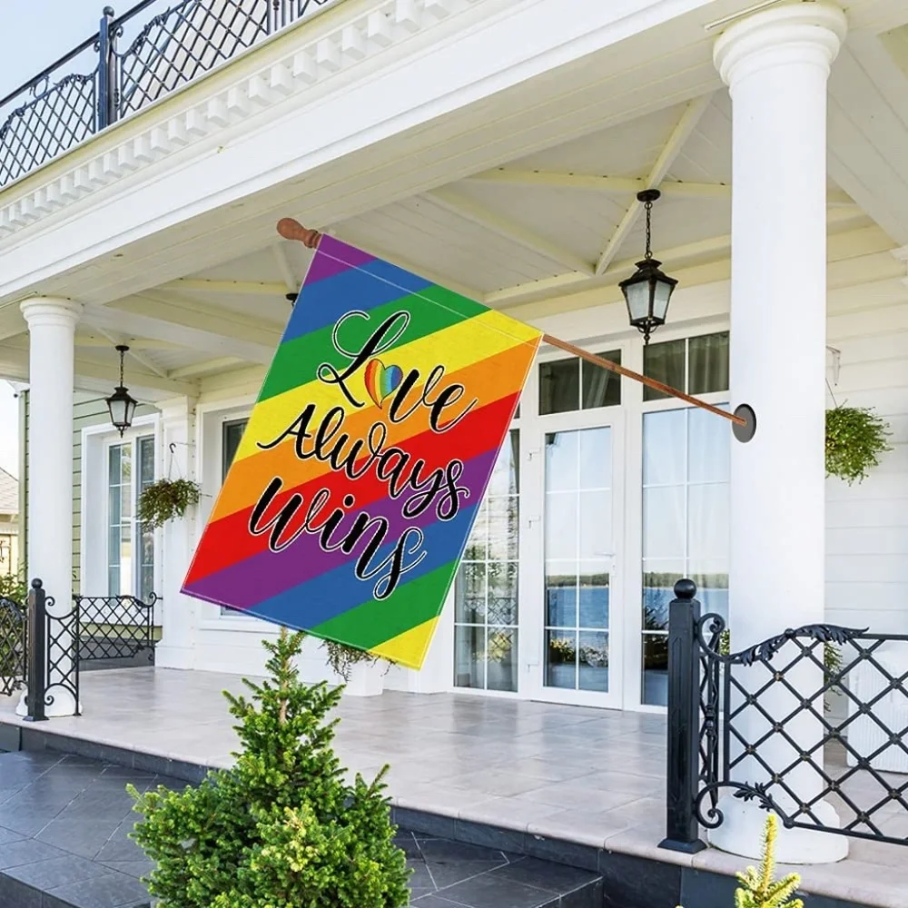 Love Always Wins Rainbow Garden Flag Outdoor Double Sided Pride Gay LGBT Banner
